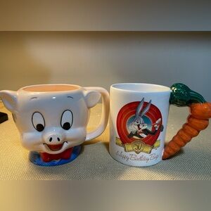 Set of 2 Warner Brothers 1989 Mugs, Porky Pig & Bugs Bunny, Read All Details